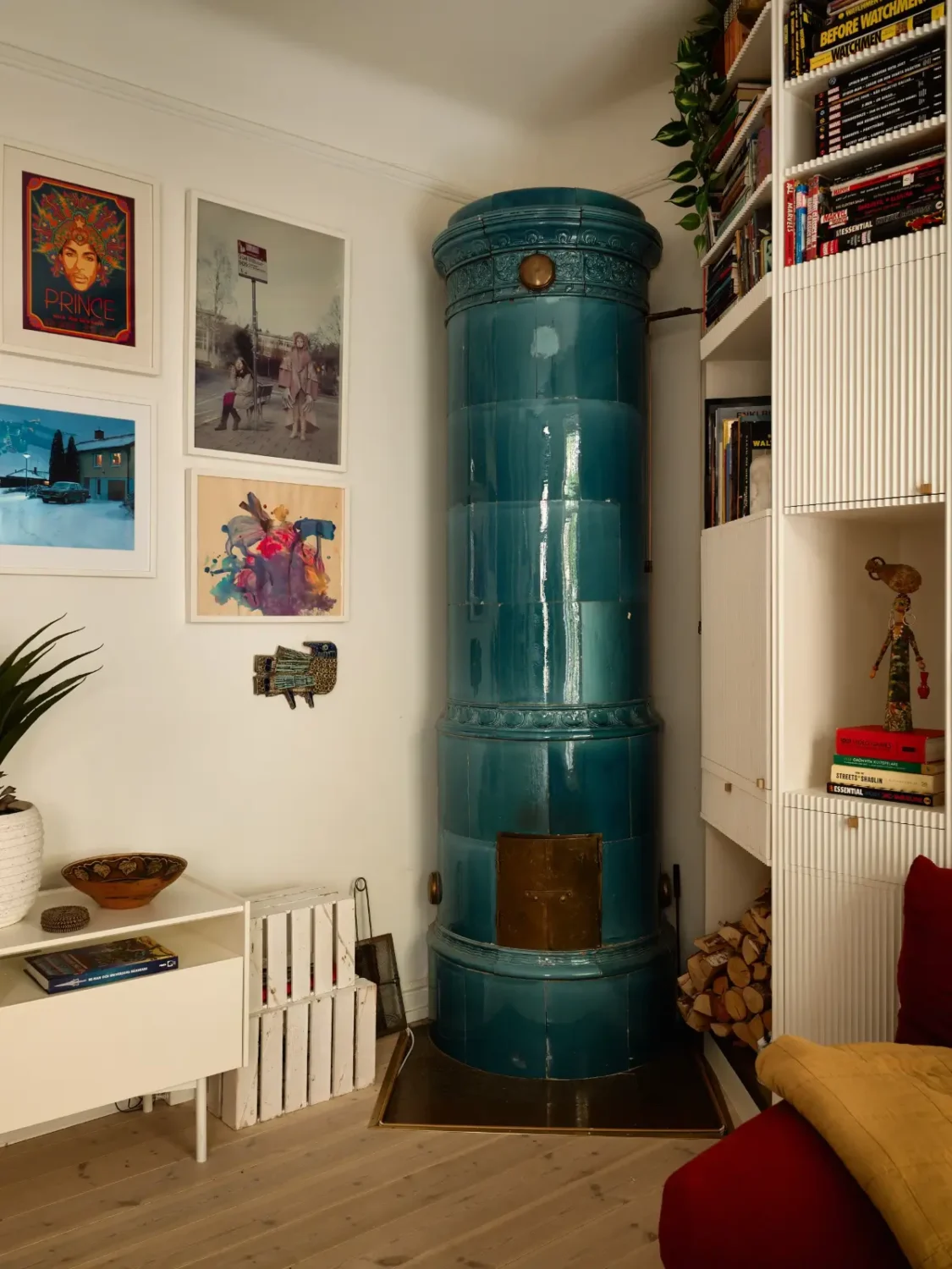 A Well-Planned Family Apartment with Historic Character 11 blue fireplace