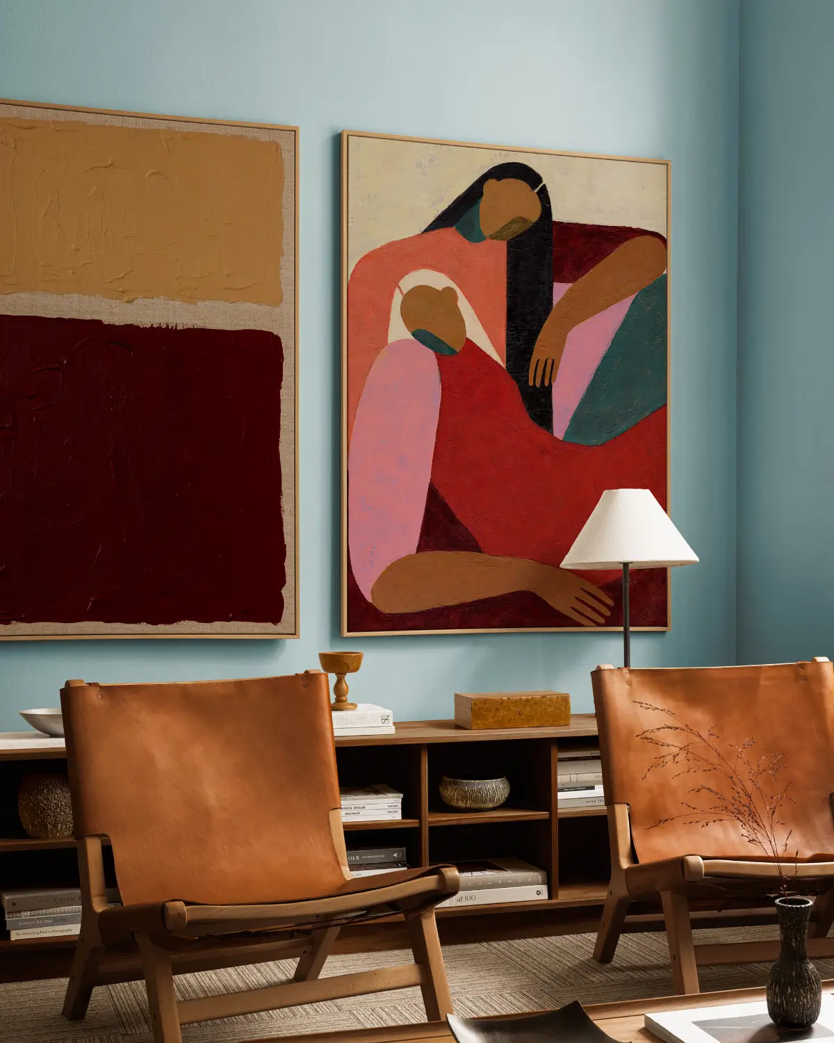 The Color Trends for 2026: A Return to Nature, Balance, and Grounding 32 blue-living-room-warm-colored-art-leather-chairs-nordroom