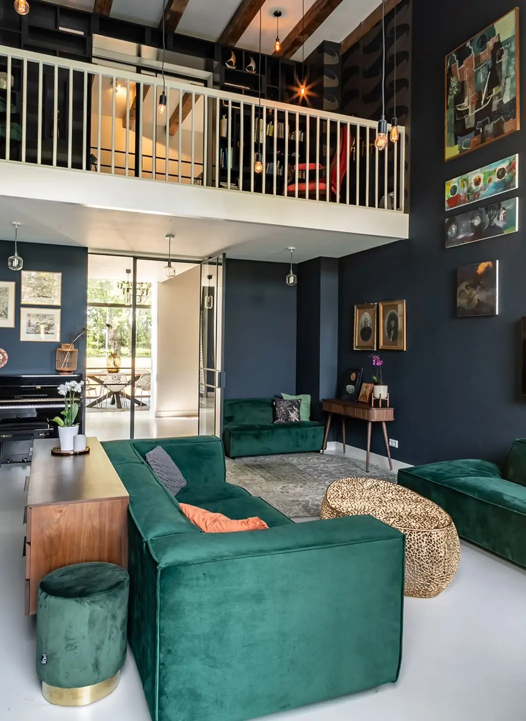 The Color Trends for 2026: A Return to Nature, Balance, and Grounding 35 dark-blue-living-room-green-velvet-sofa-nordroom