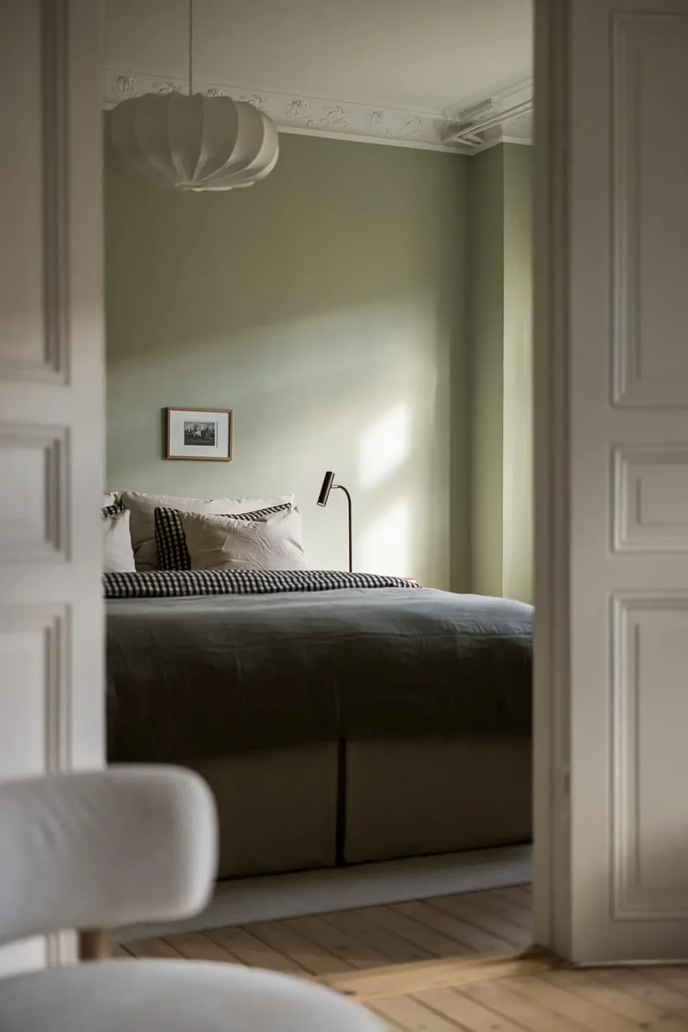 A Classic Renovated Apartment with a Social Light Green Kitchen 11 double bedroom doors