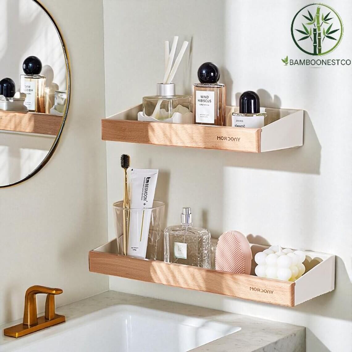 30 Smart Storage Etsy Finds to Transform Your Small Bathroom 3 floating-oak-bathroom-shelves-nordroom