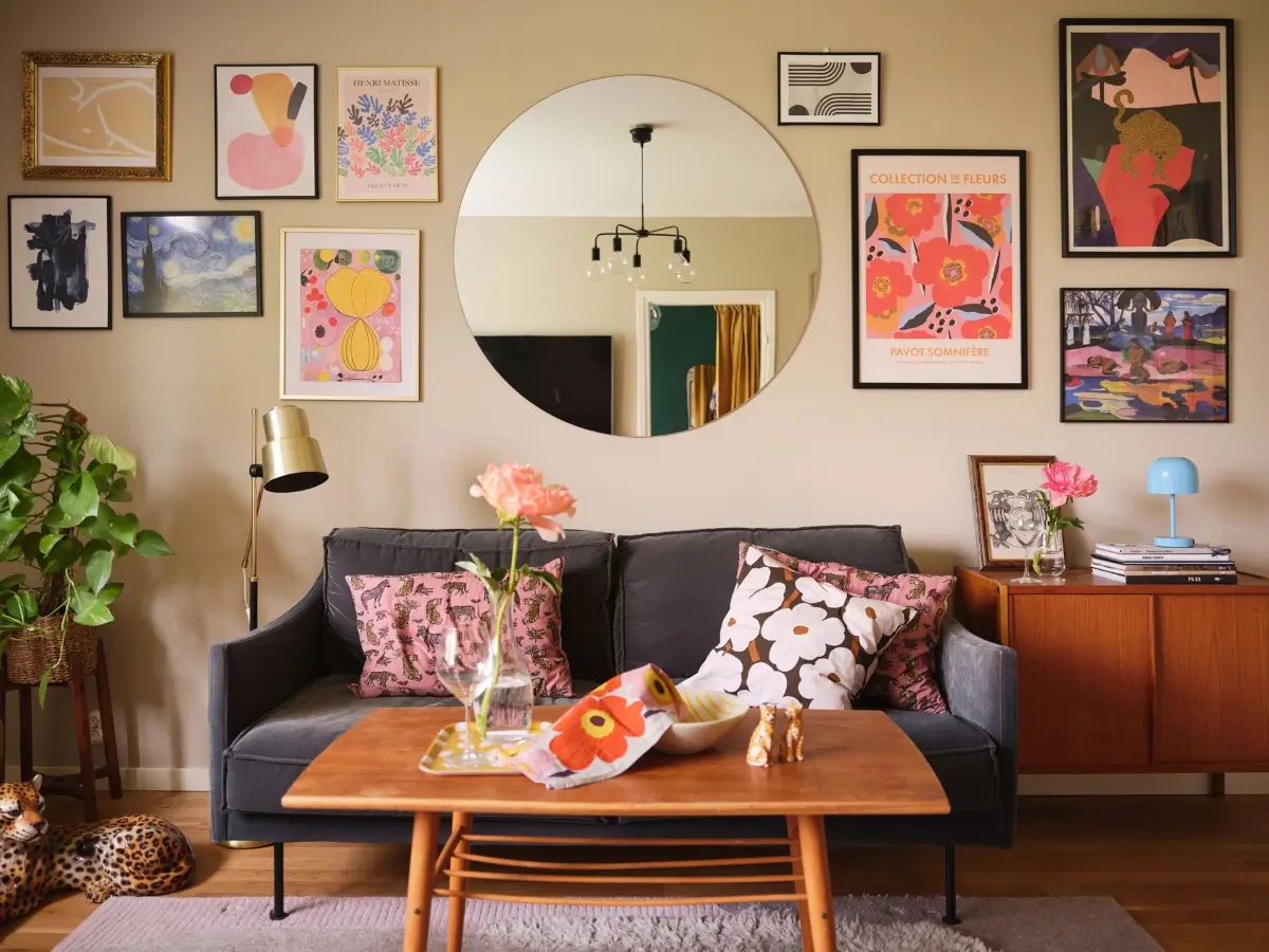 A Natural Color Palette in a Swedish 1940s Apartment 2 gallery wall large round mirror