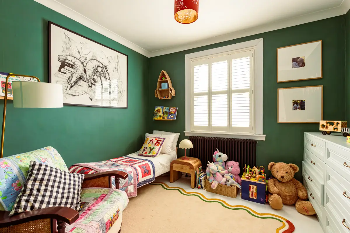 Period Elements and Subtle Color Accents in a Victorian Family Home 18 green kids bedroom