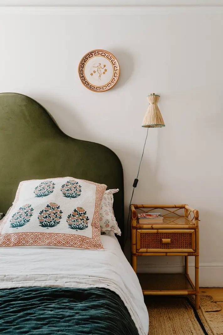 Cozy Interiors in a Restored 19th Century Family Home in Tunbridge Wells 20 green velvet headboard
