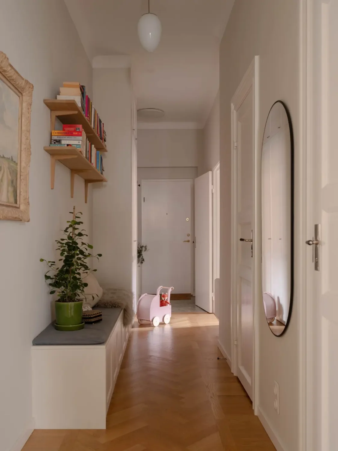 A Light and Spacious Corner Apartment in a 19th-Century Building 26 hall parquet floor built-in wardrobes and bench