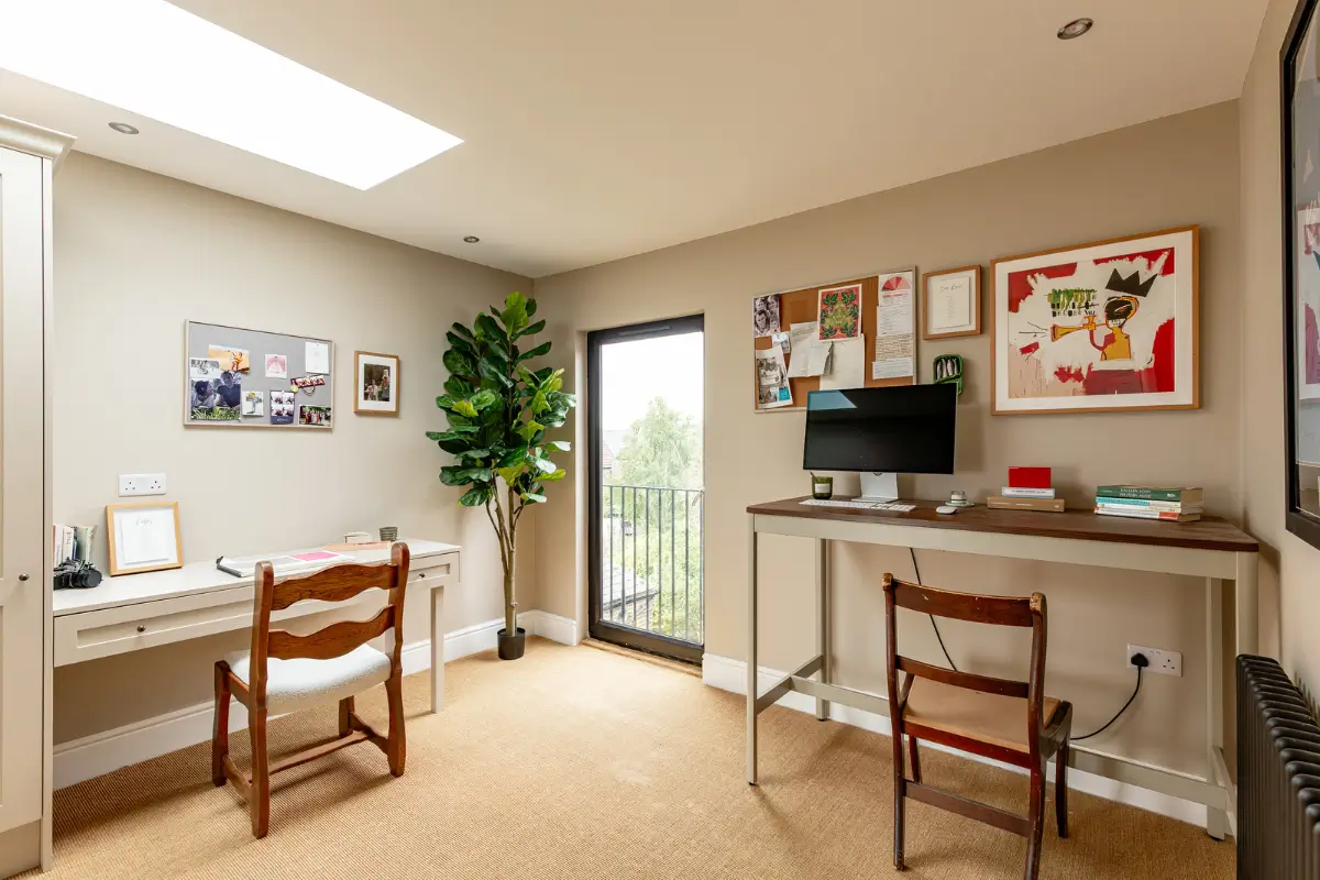 Period Elements and Subtle Color Accents in a Victorian Family Home 22 home office