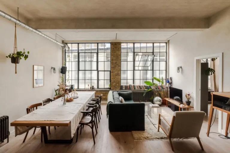 industrial living room brick wall factory windows