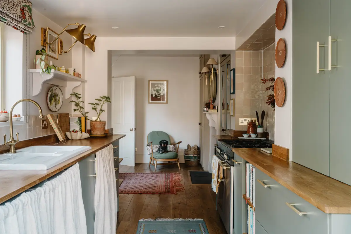 Cozy Interiors in a Restored 19th Century Family Home in Tunbridge Wells 2 kitchen wooden floorboards zellige tiles