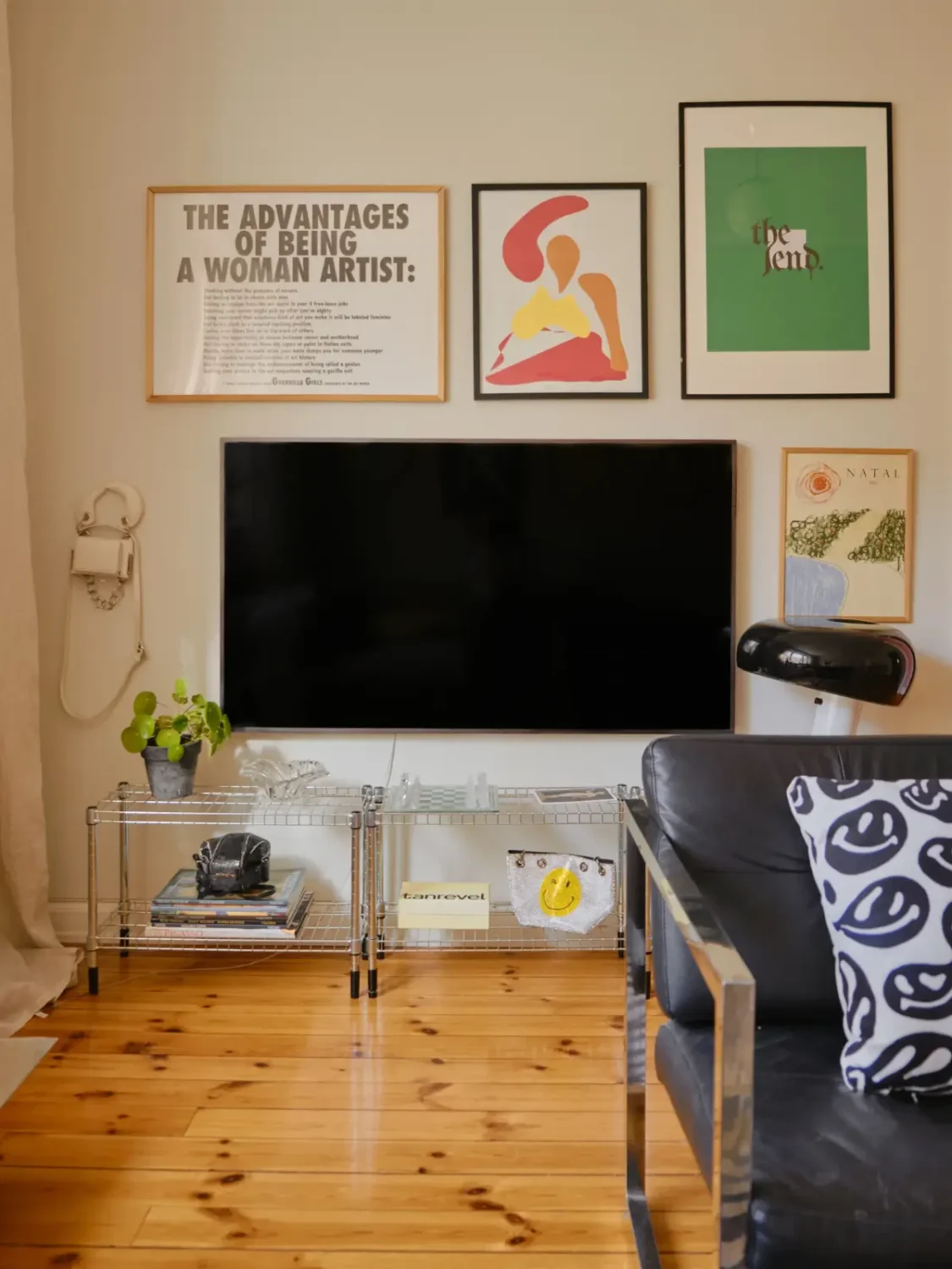 A Light 1930s Apartment with a Bubblegum Pink Bedroom 9 living room art wall