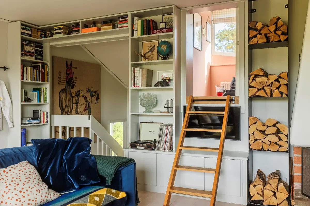 A Charming 1960s Family Home in Stockholm 14 living room built-in cabinets