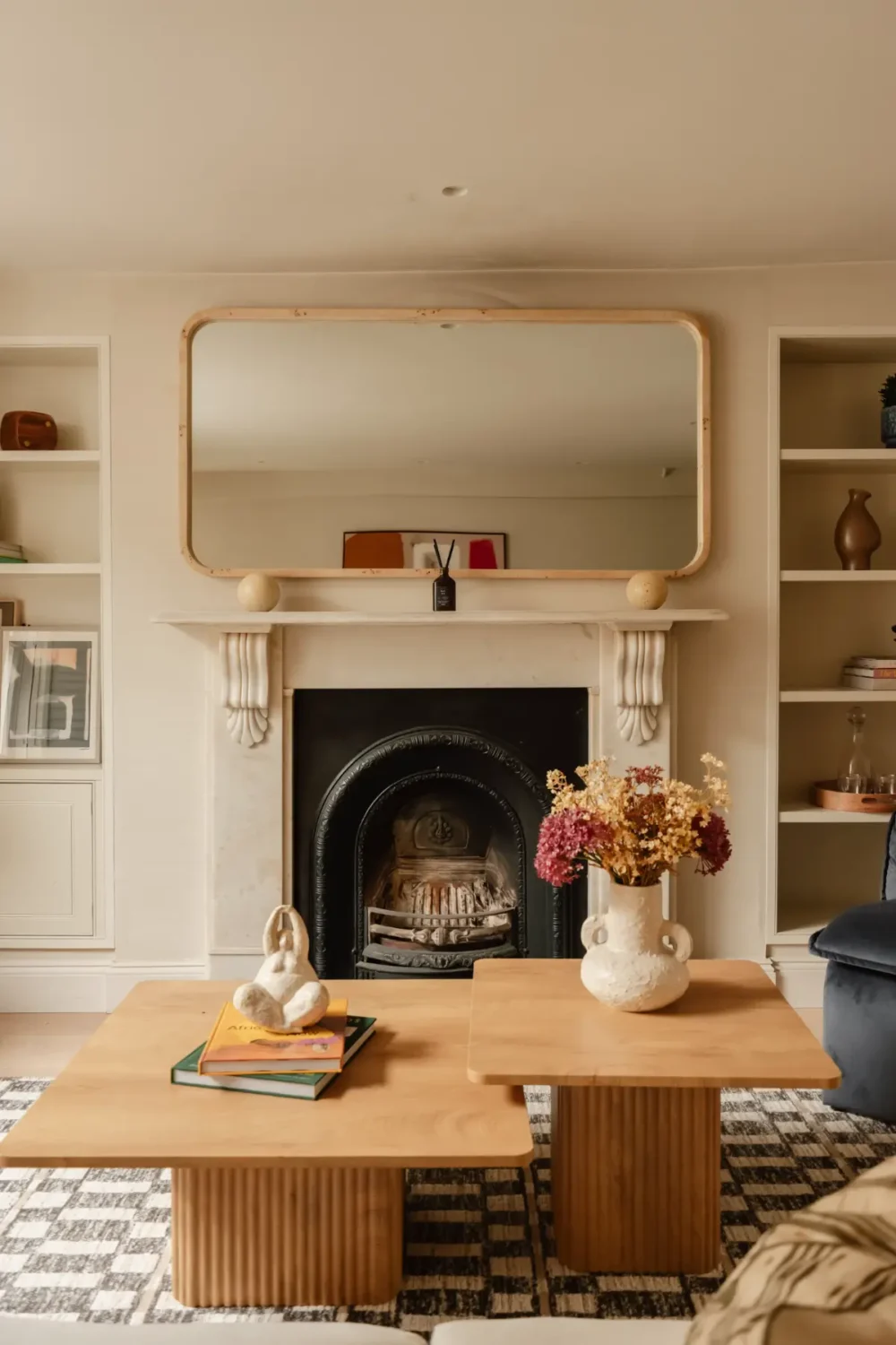 A Serene Duplex Apartment with a Glass Extension in London 4 living room fireplace