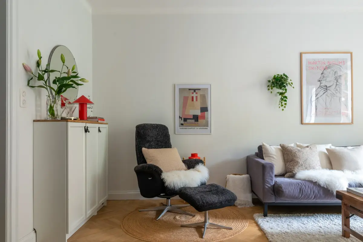 A Gray Kitchen with a Green Marble Countertop in a Small Apartment 4 living room gray walls