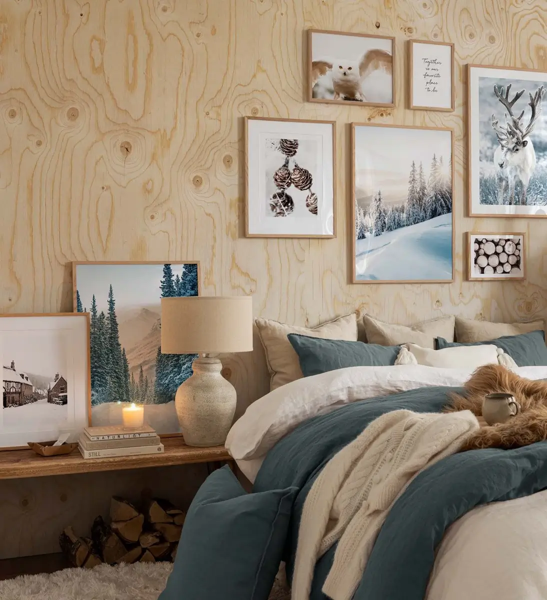 The Color Trends for 2026: A Return to Nature, Balance, and Grounding 37 natural-bedroom-wooden-wall-blue-color-accents-bedding-art-nordroom