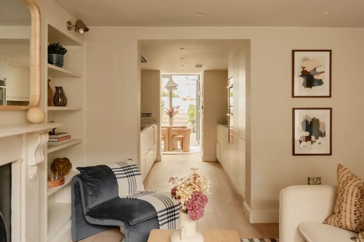 A Serene Duplex Apartment with a Glass Extension in London 5 open-plan living room kitchen
