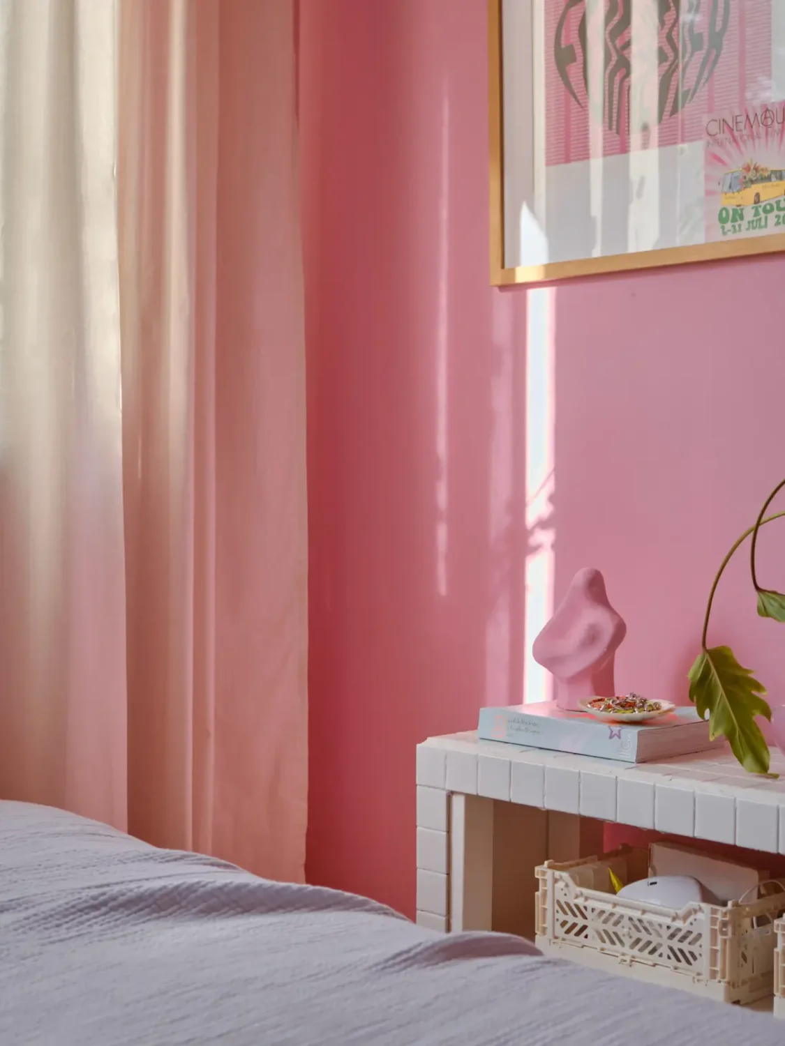 A Light 1930s Apartment with a Bubblegum Pink Bedroom 21 pink bedroom detail