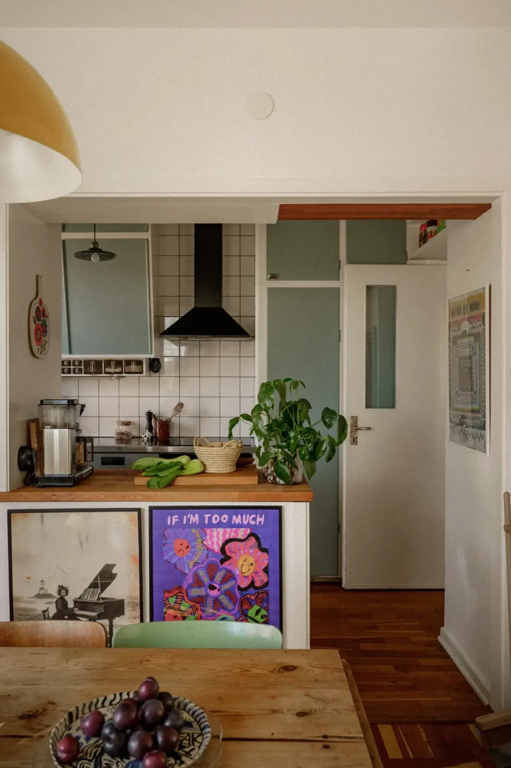 Green Tones and Period Elements in a 1940s Apartment 9 semi open-plan kitchen dining room