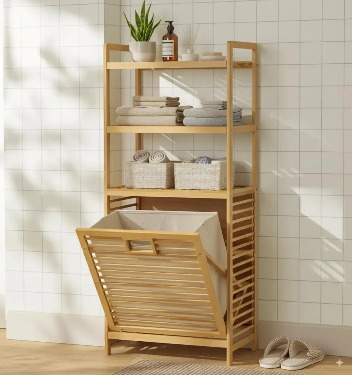 30 Smart Storage Etsy Finds to Transform Your Small Bathroom 5 shelving laundry basket bathroom organizing 30 Smart Storage Etsy Finds to Transform Your Small Bathroom