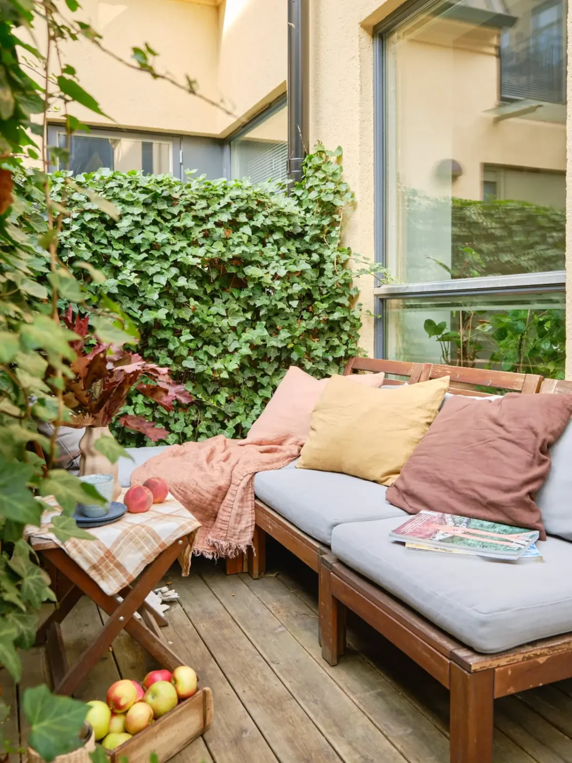 Former Stables Transformed into a Modern, Light House with Plaster Walls 22 terrace bench
