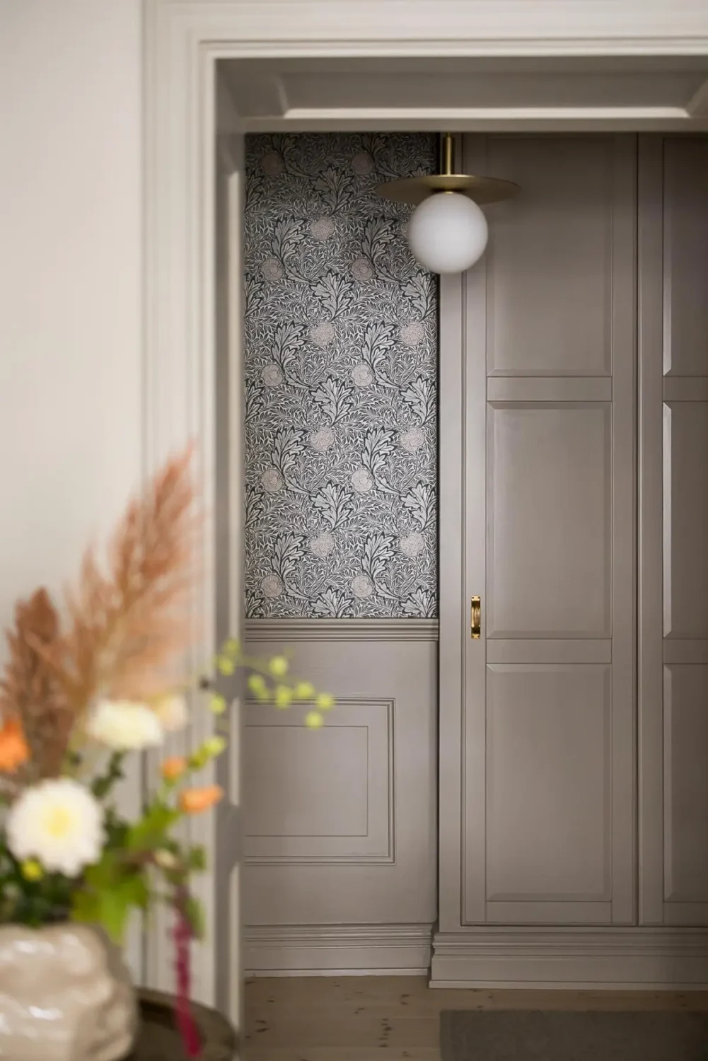 Gray Tones, Wallpapers, and a Mint Green Fireplace in a Swedish Apartment 33 william morris wallpaper