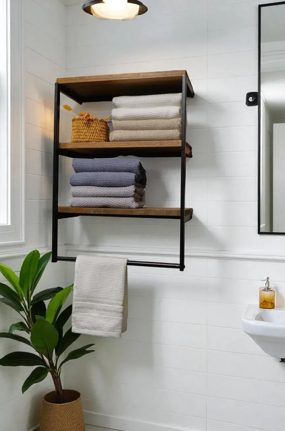 30 Smart Storage Etsy Finds to Transform Your Small Bathroom 11 wood-steel-shelves-small-bathroom-etsy-finds-nordroom