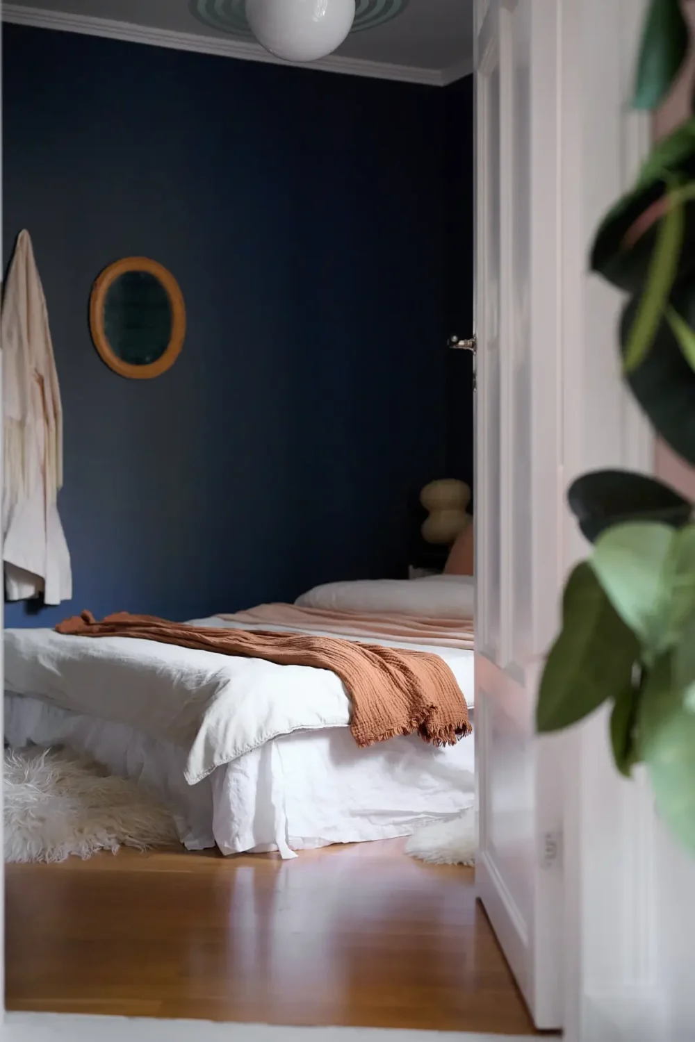 bedroom dark blue walls