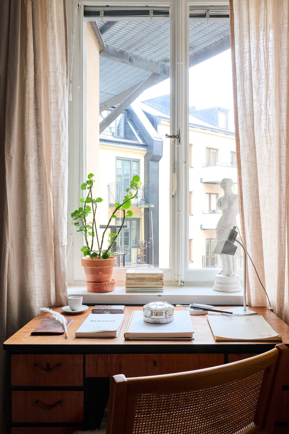 bedroom desk under window