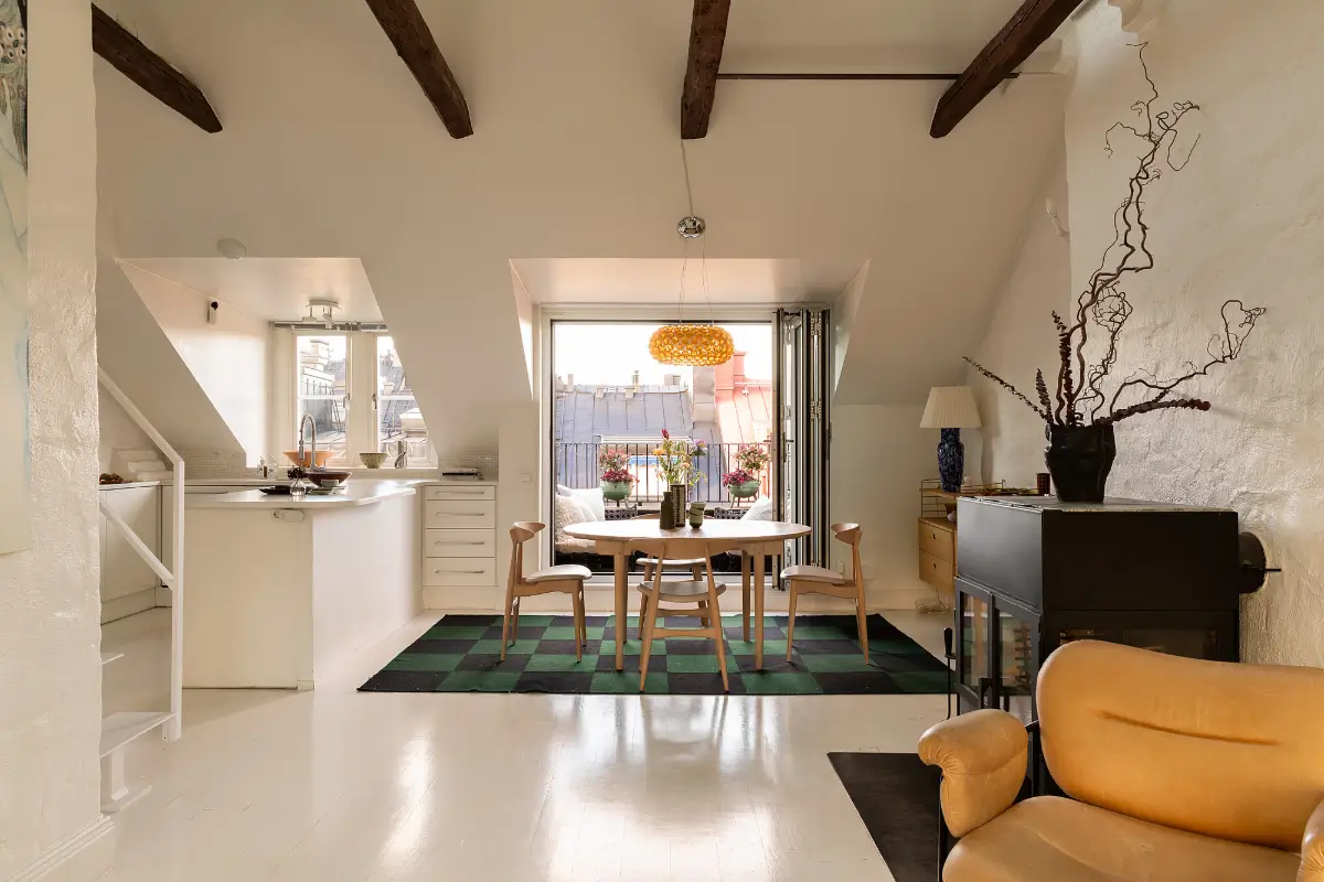 A Bright and Open-Plan Attic Apartment with Exposed Beams 10 bright-attic-apartment-stockholm-nordroom24