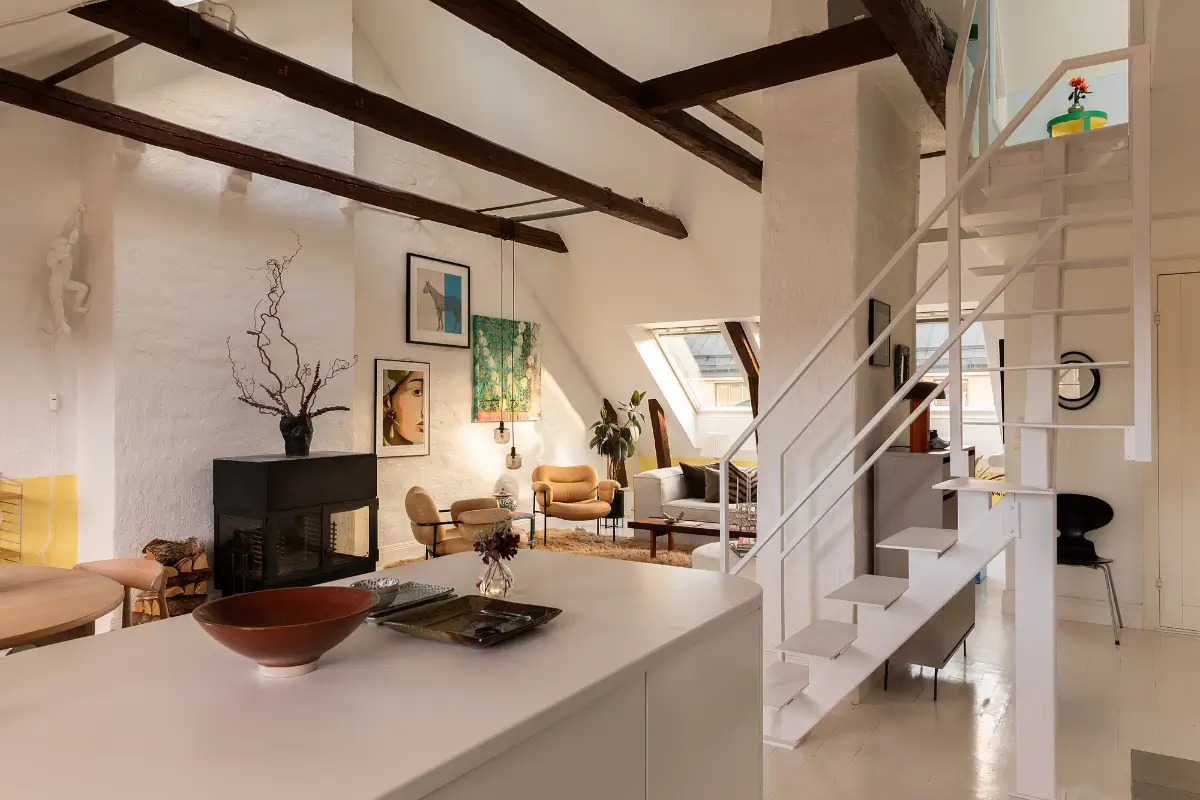 A Bright and Open-Plan Attic Apartment with Exposed Beams 12 bright attic apartment stockholm nordroom26 A Bright and Open-Plan Attic Apartment with Exposed Beams