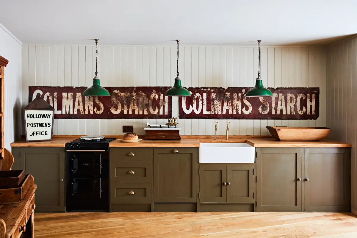 green kitchen butler sink