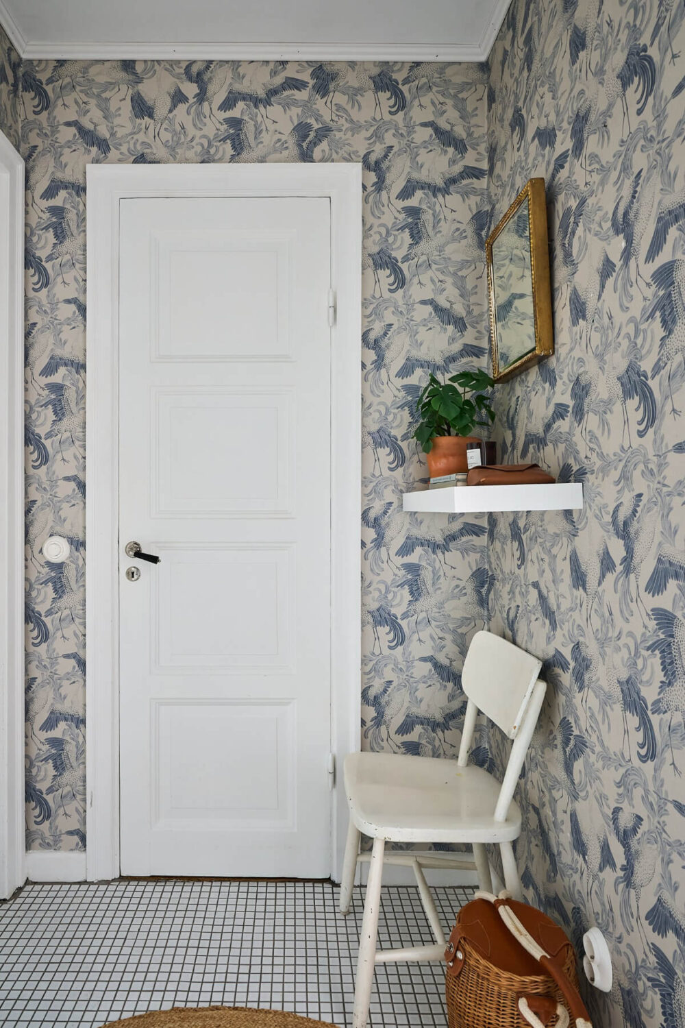 hall blue wallpaper A Bright and Colorful 1930s Apartment in Stockholm