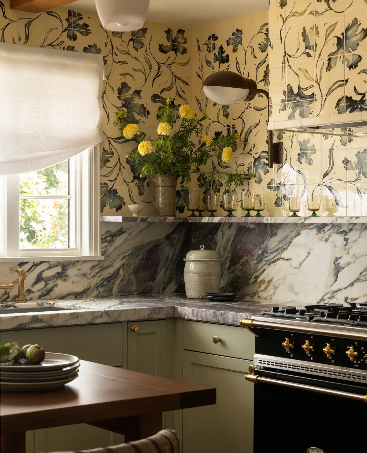 The 2026 Home Decor and Color Trends, According to Pinterest 19 jade colored kitchen cabinets floral patterned tiles pinterest trends 2026 The 2026 Home Decor and Color Trends, According to Pinterest