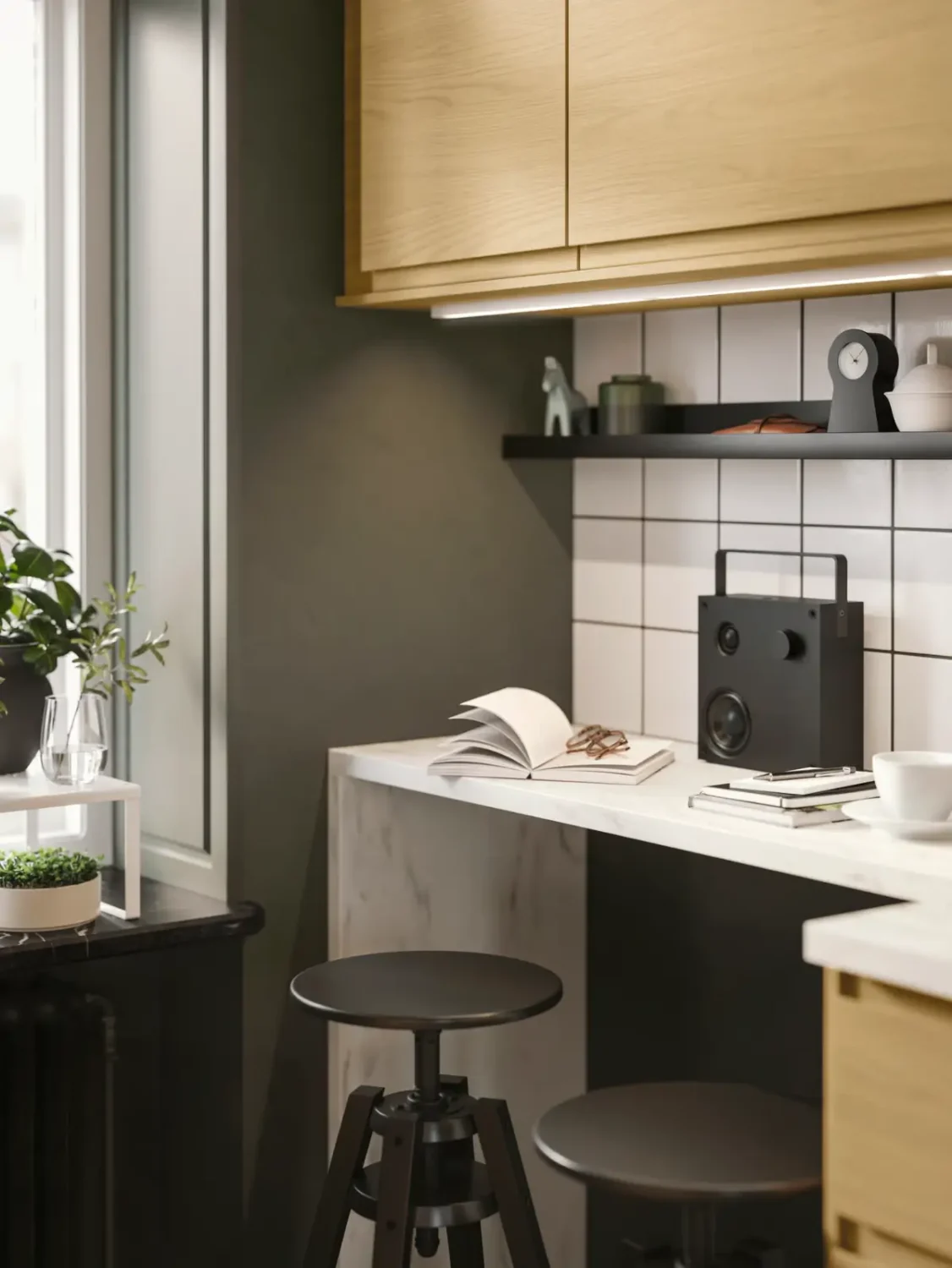 Small Space, Big Style: How to Design a Teeny-Tiny Kitchen That Works 24 marble look bar table tiny kitchen ideas nordroom Small Space, Big Style: How to Design a Teeny-Tiny Kitchen That Works