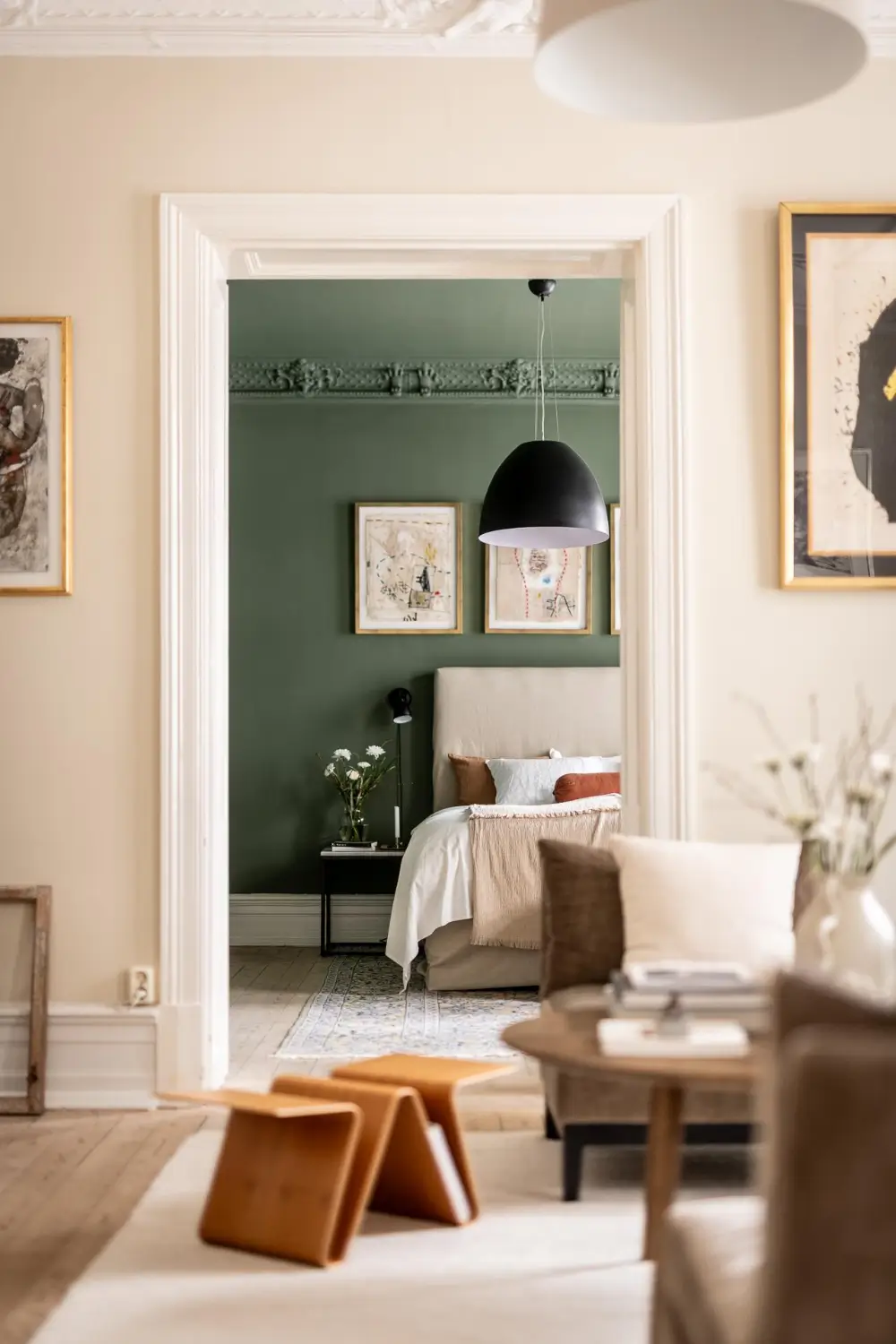 A Magnificent Historic Apartment with a Deep Green Bedroom 21 period-features-color-drenched-deep-green-bedroom-19th-century-apartment-nordroom