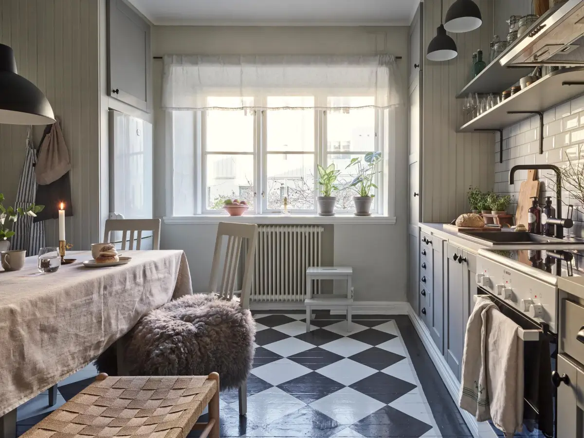 A Colored Sixth Wall May Be The Biggest Paint Trend in 2026 8 black and white checkerboard pattern painted floor nordroom A Colored Sixth Wall May Be The Biggest Paint Trend in 2026