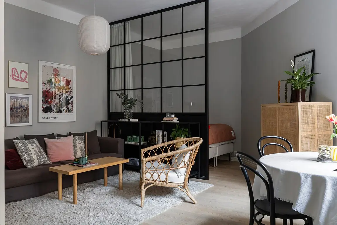 Studio Apartment Layout Ideas: Living Small is Looking Good 41 studio-layout-industrial-room-divider-nordroom