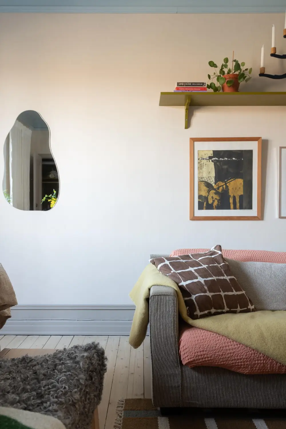 Preserved Details and a Warm Yellow Kitchen in a 1920s Apartment 14 yellow-kitchen-light-blue-living-room-ceiling-swedish-apartment