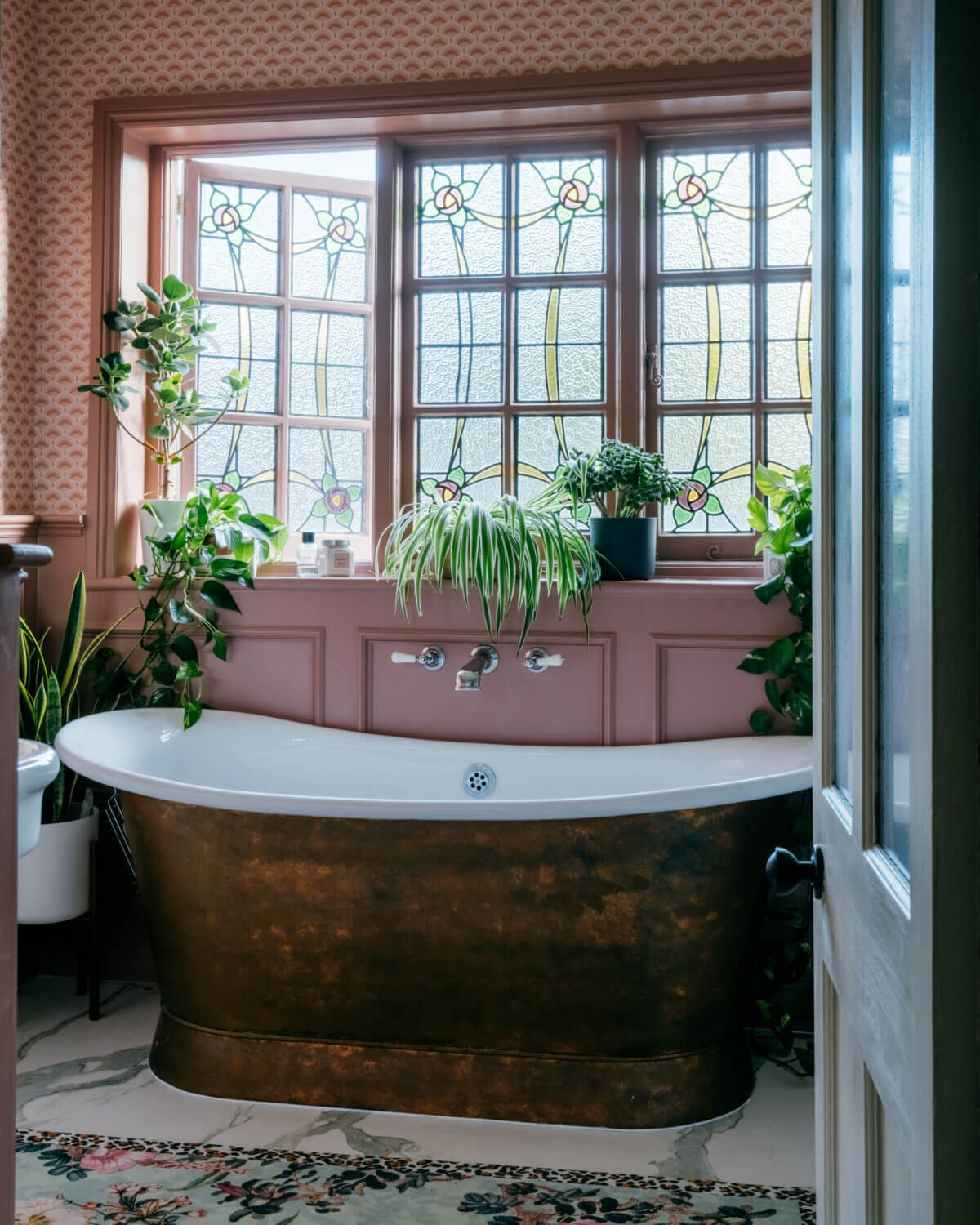 The 2027 Color of the Year Prediction: A Shift Toward More Expressive Colors? 11 warm-pink-paneling-wallpaper-bathroom-copper-bath-color-2027