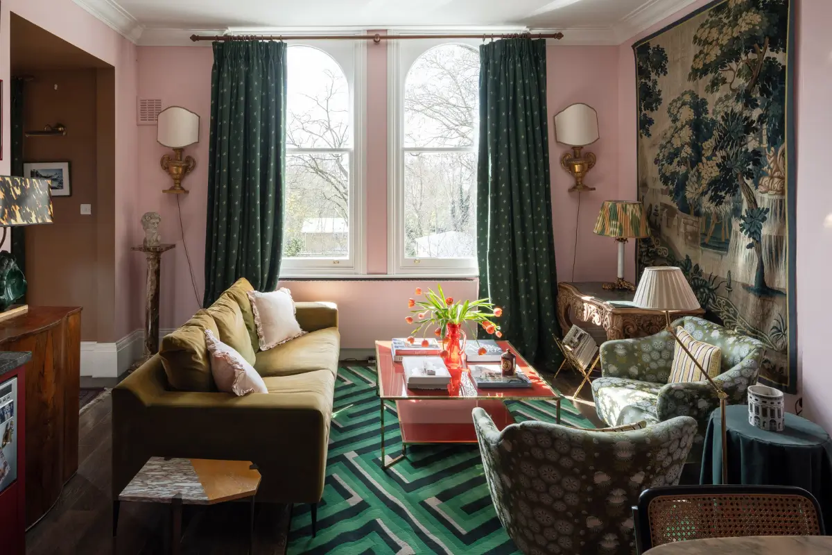 A Pink and Green Color Palette in the Eclectic London Apartment of Two Designers 1 colorful-eclectic-london-apartment-luke-edward-hall-duncan-campbell
