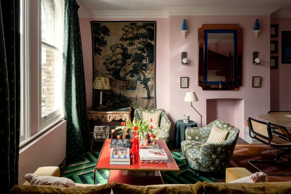 A Pink and Green Color Palette in the Eclectic London Apartment of Two Designers 2 colorful-eclectic-london-apartment-luke-edward-hall-duncan-campbell