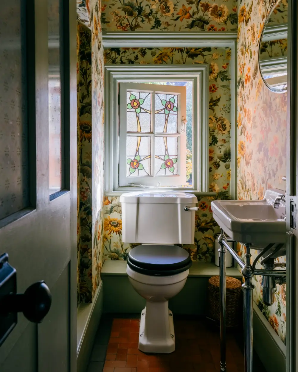50 Bathroom Wallpaper Ideas Adding Color, Style, and Expression 32 powder-room-yellow-floral-wallpaper