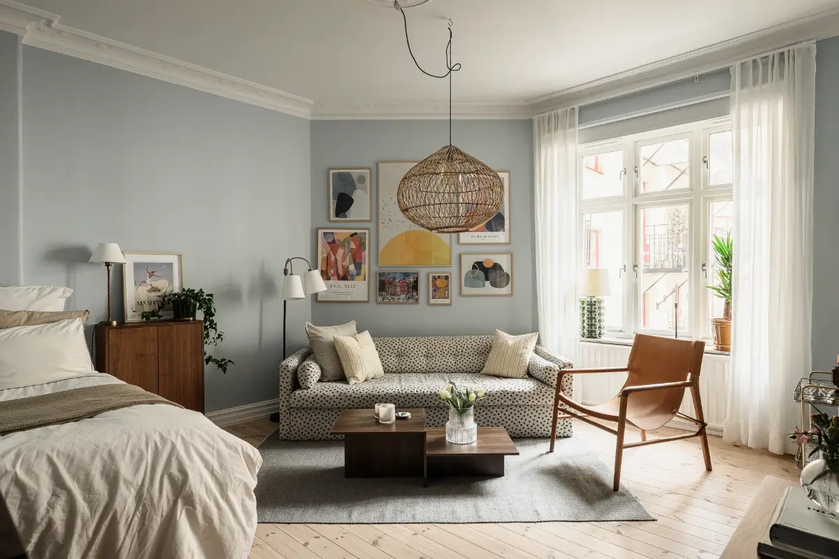 Soft Blue walls and a Spacious Kitchen in a Swedish Studio Apartment 1 turn-of-the-century-studio-apartment-spacious-kitchen-nordroom