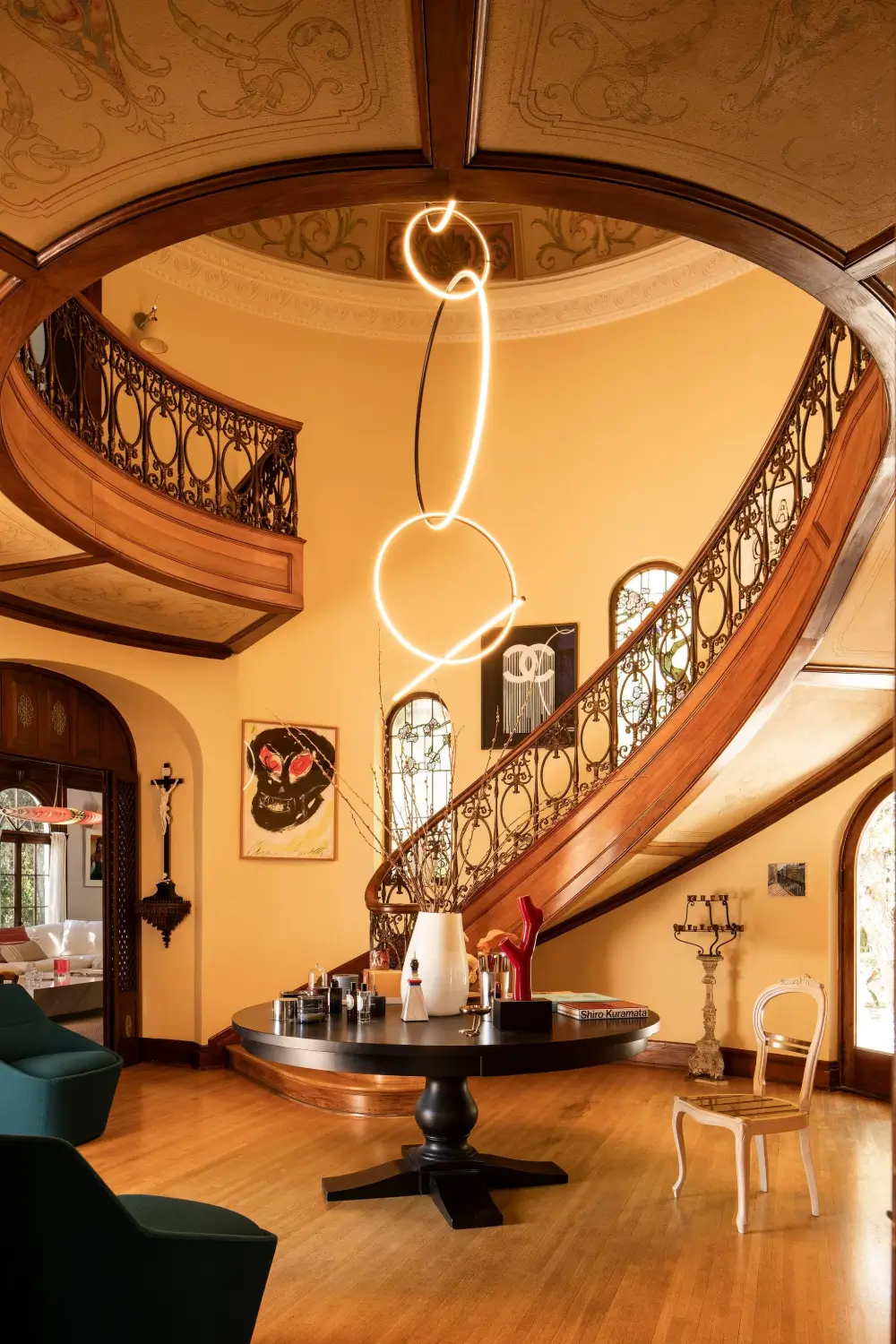 A Grand Entry Foyer with a Painted Ceiling in a Mediterranean-Style LA Home 2 1920s-Mediterranean Revival-villa-los-angeles