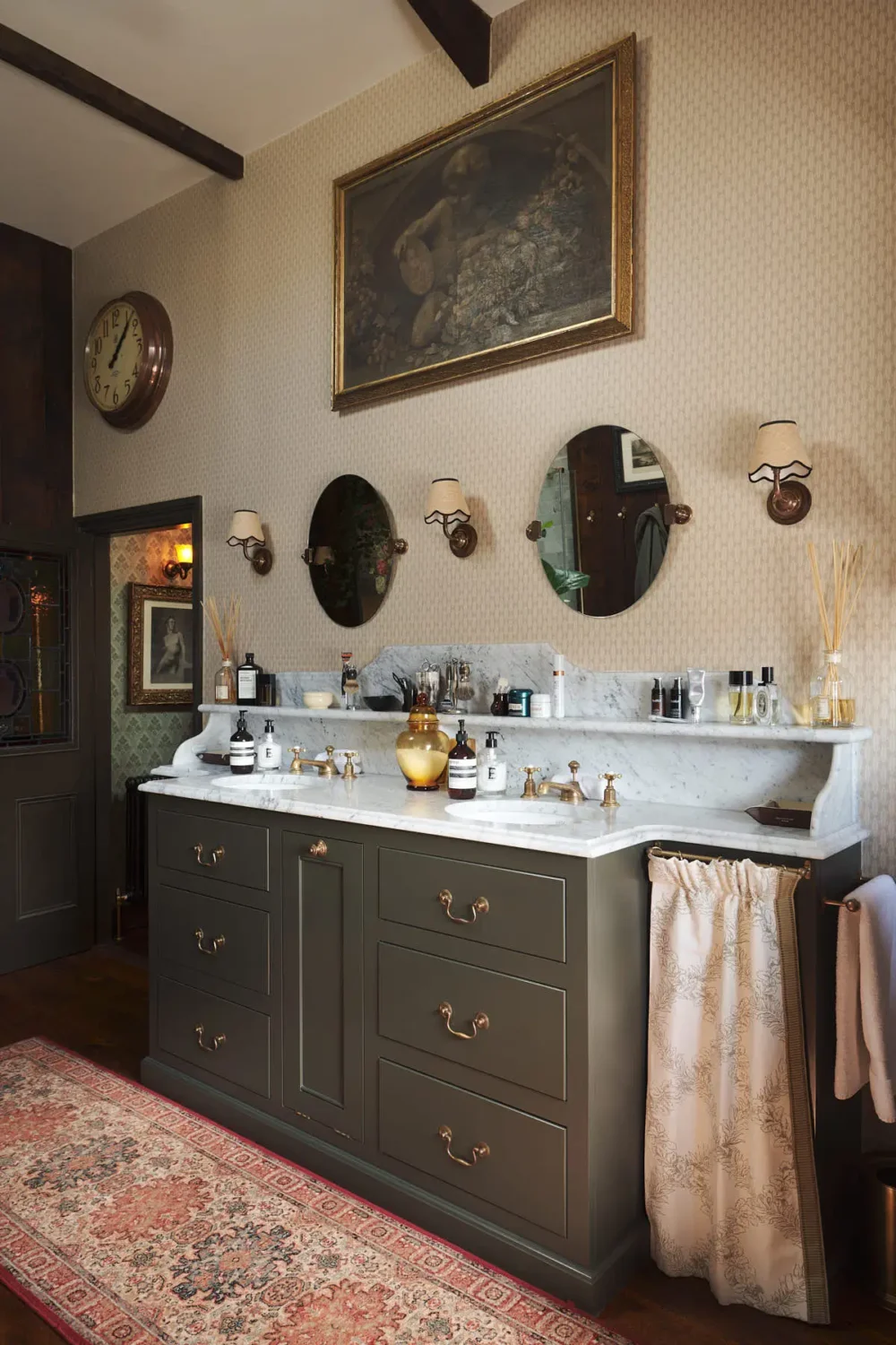 deVOL Cabinetry in a Layered and Characterful Victorian Home 27 bathroom-devol-classic-english-cabinets-subtle-wallpaper-nordroom