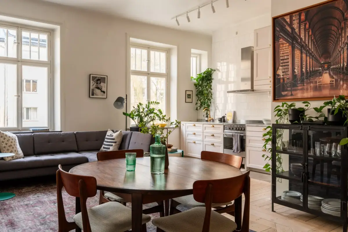 A Social Living Space and an Exposed Brick Wall in a Stockholm Apartment 1 classic-turn-of-the-century-stockholm-apartment-nordroom