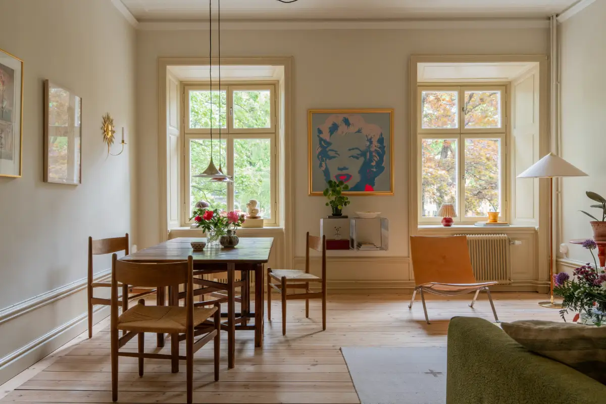 Period Features and Scandinavian Design Furniture in a Serene Stockholm Apartment 1 red-beige-green-tones-19th-century-apartment-stockholm-nordroom