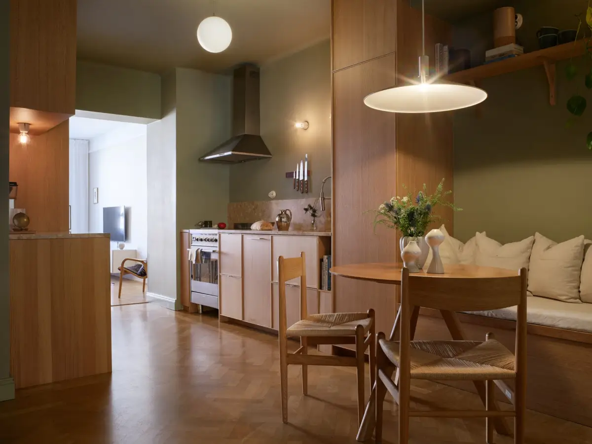 An Oak and Green Kitchen is the Heart of This Stockholm Apartment 2 renovated-stockholm-apartment-central-oak-kitchen-nordroom