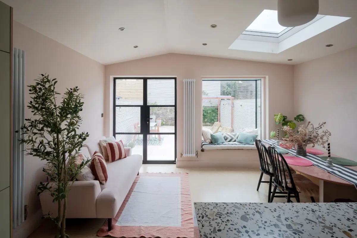 Terrazzo and a Soft Peach and Sage Green Palette in an Art Deco-Inspired London Home 11 colorful-extended-family-home-london