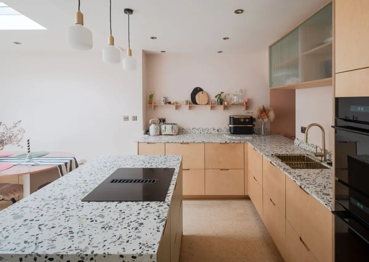 Terrazzo and a Soft Peach and Sage Green Palette in an Art Deco-Inspired London Home 18 colorful-extended-family-home-london