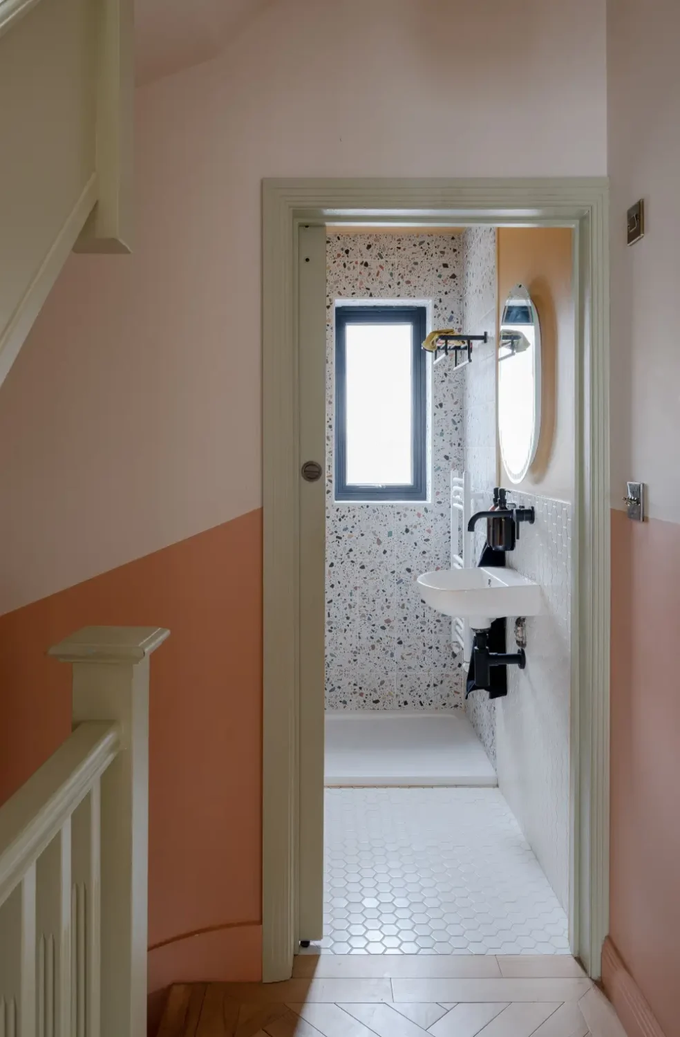 Terrazzo and a Soft Peach and Sage Green Palette in an Art Deco-Inspired London Home 22 colorful-extended-family-home-london