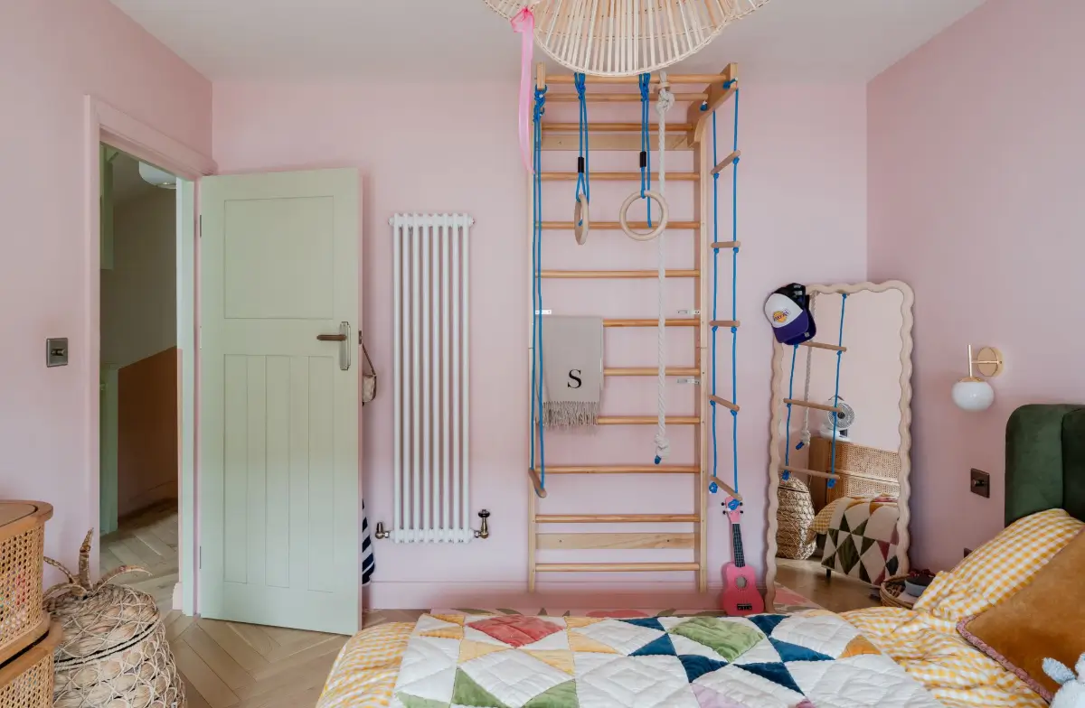 Terrazzo and a Soft Peach and Sage Green Palette in an Art Deco-Inspired London Home 32 colorful-extended-family-home-london